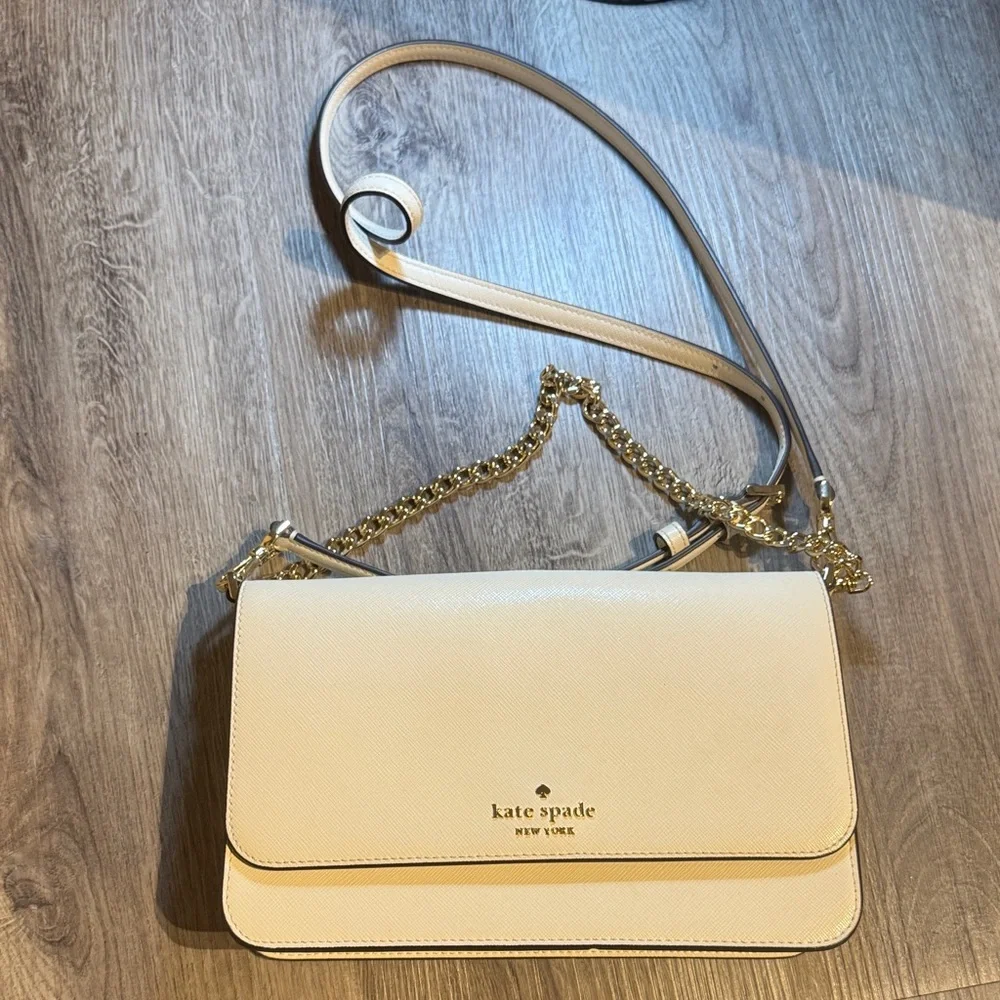 Kate Spade Ivory Madison Convertible Crossbody with Gold Chain and Leather Strap